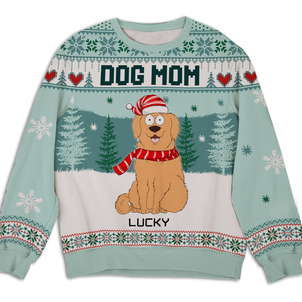 Cozy Winter Personalized Custom All-Over-Print Dog Mom Sweatshirt - Ideal Gift for Dog Lovers