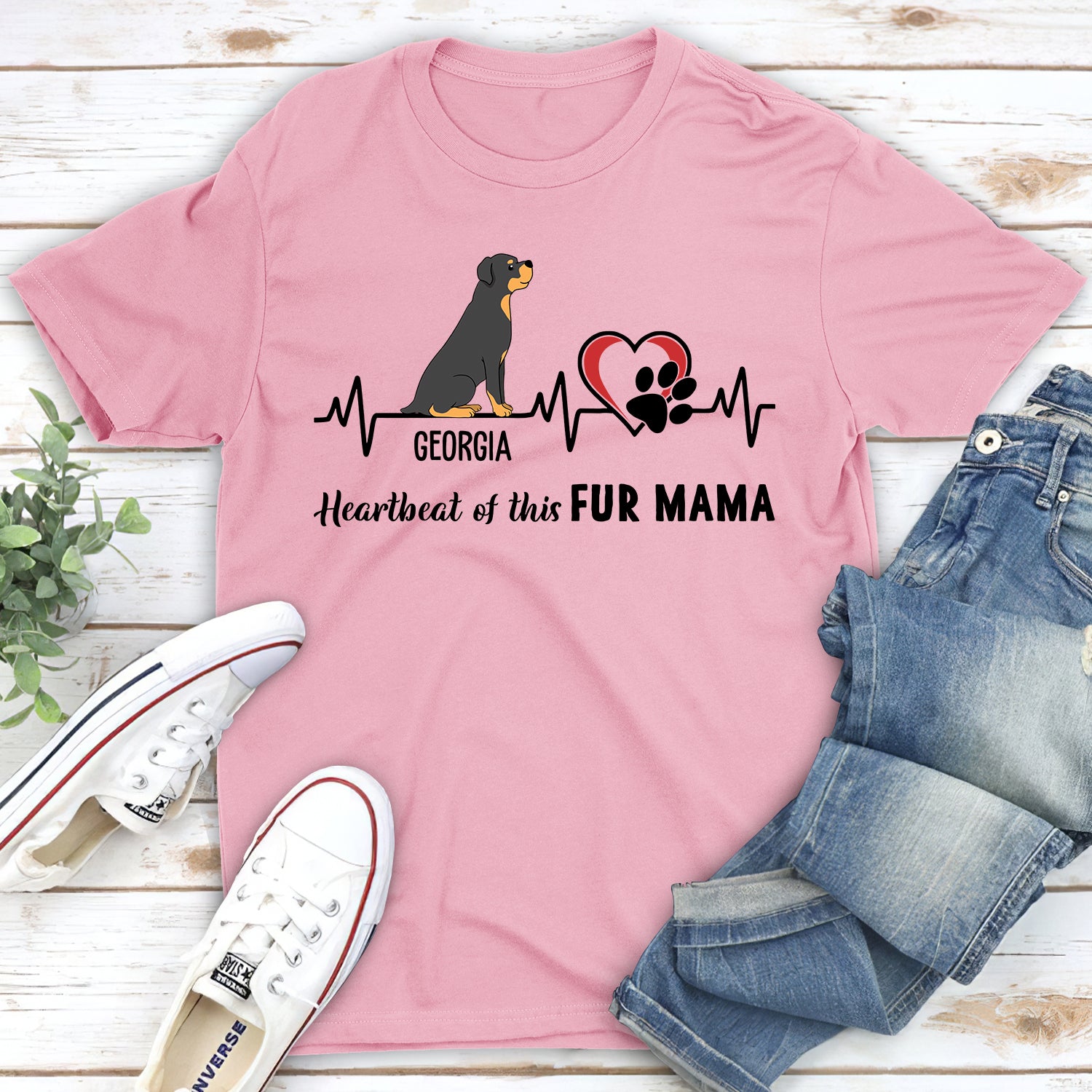 Heartbeat Of Fur Mama - Personalized Custom Unisex 5.3 oz T-shirt for Pet Lovers