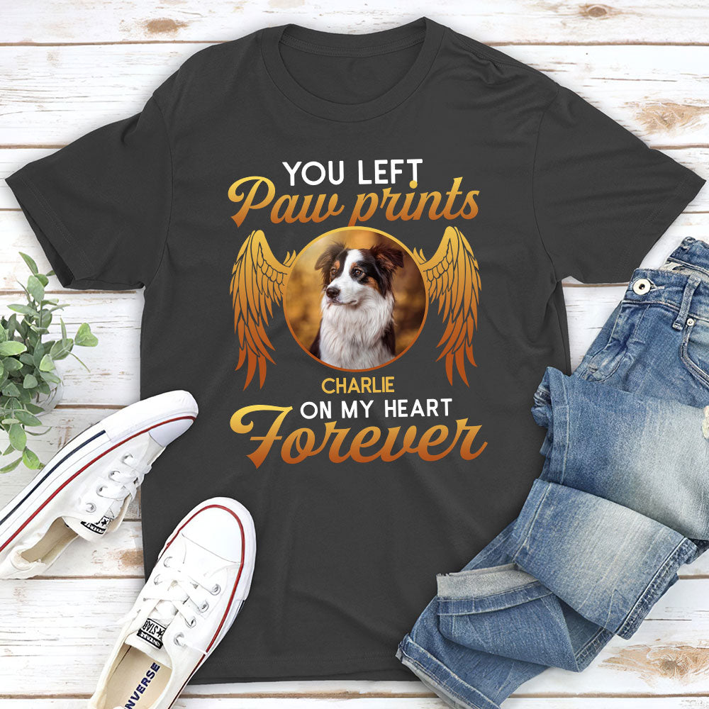 On My Heart Forever - Personalized Custom Unisex 5.3 oz T-shirt for Pet Lovers