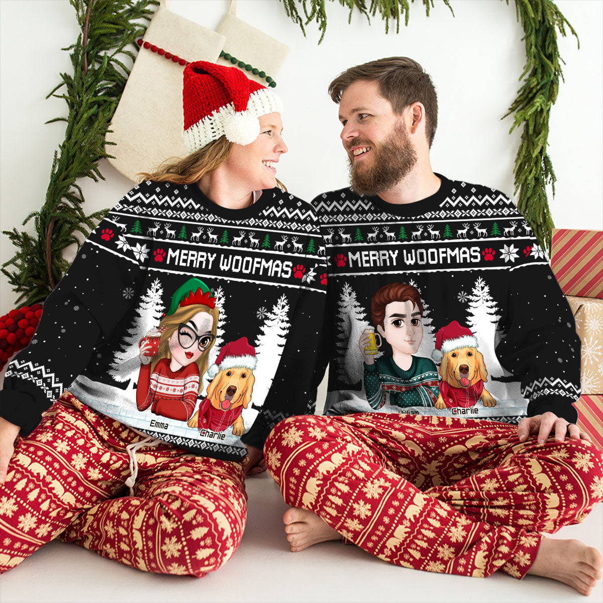 Merry Woofmas To My Mom And Dad - Personalized Custom All-Over-Print Unisex 8.8 oz Polyester Blend Sweatshirt for Pet Lovers