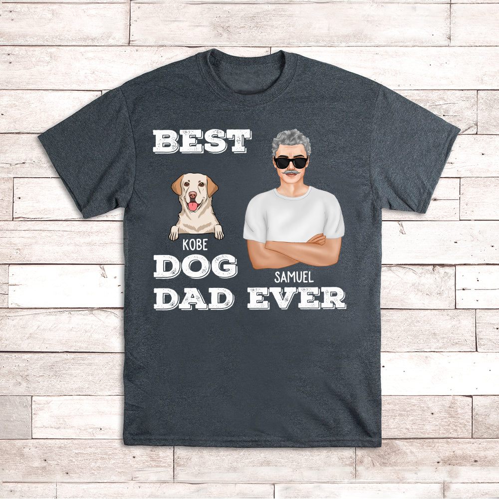 Best Dog Dad Peeking - Personalized Custom Unisex 5.3 oz T-shirt for Pet Lovers