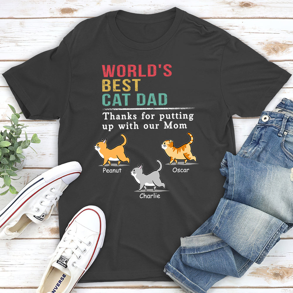 Cat Putting Up With Mom - Personalized Custom Unisex 5.3 oz T-shirt for Pet Lovers