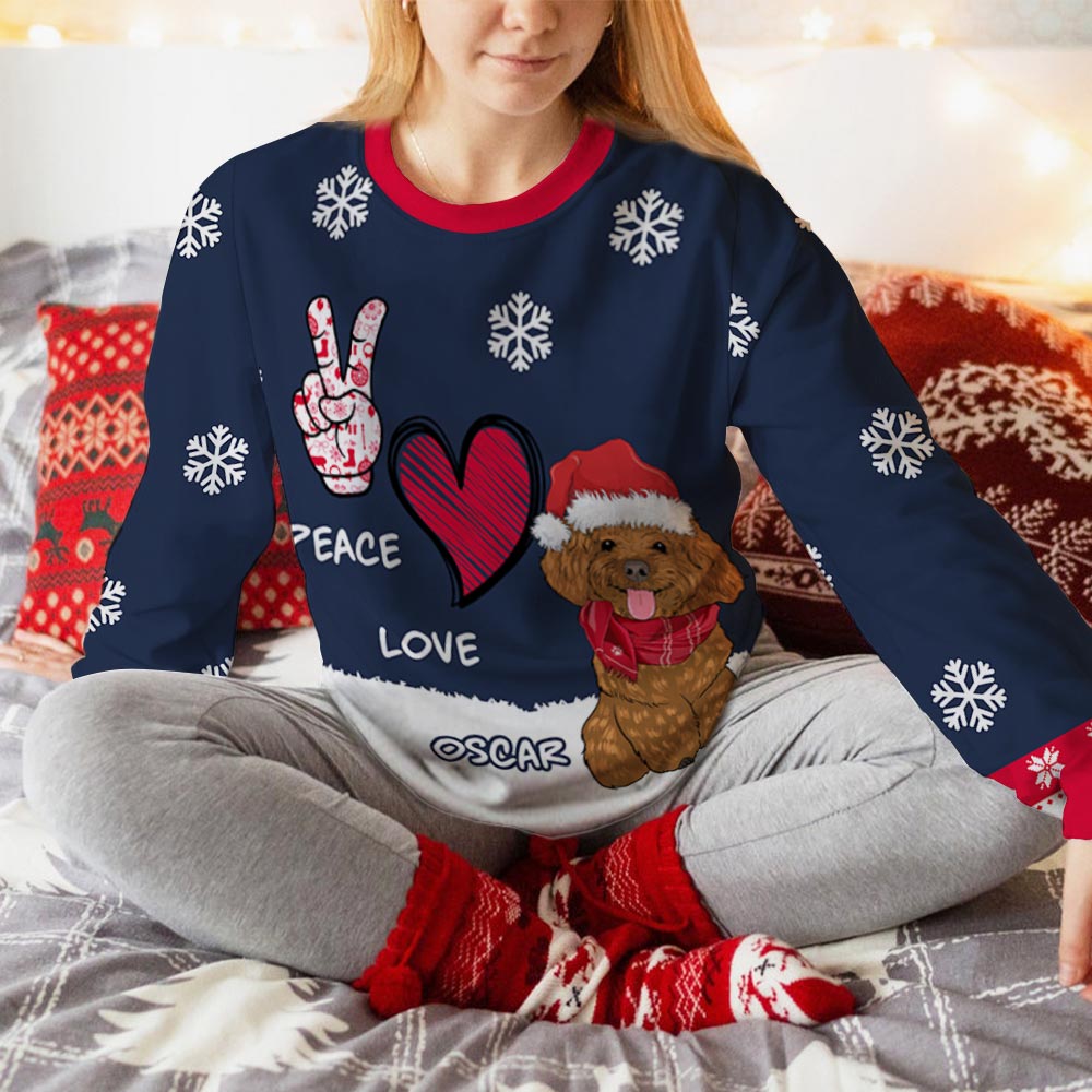 Peace Love Dog - Customizable All-Over-Print Unisex 8.8 oz Polyester Blend Sweatshirt for Pet Lovers
