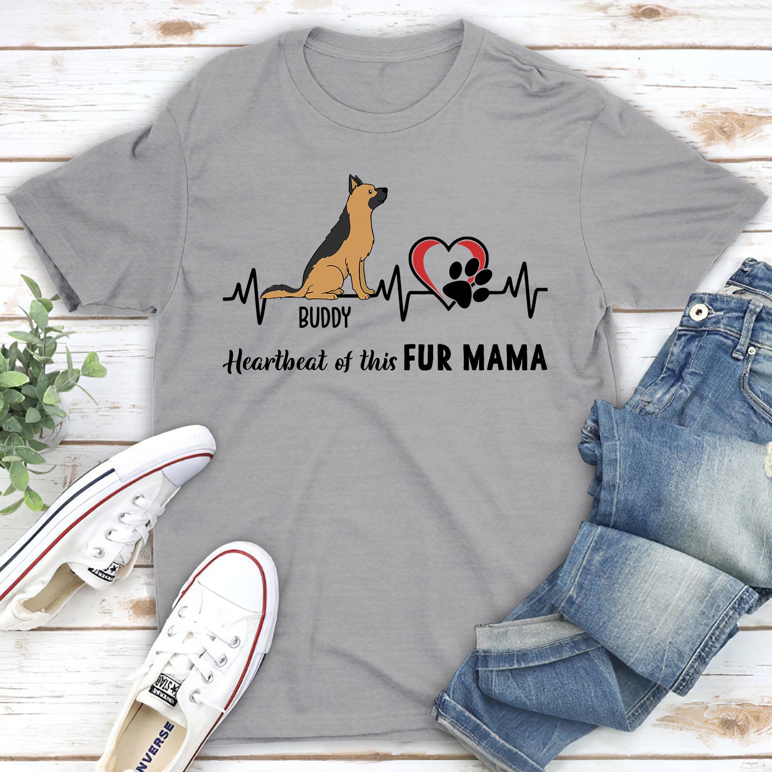 Heartbeat Of Fur Mama - Personalized Custom Unisex 5.3 oz T-shirt for Pet Lovers
