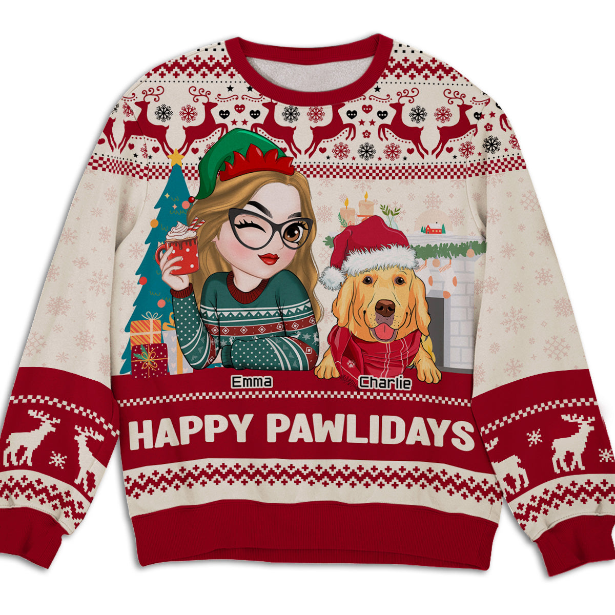 Happy Pawlidays To You - Personalized Custom All-Over-Print Unisex 8.8 oz Polyester Blend Sweatshirt for Pet Lovers