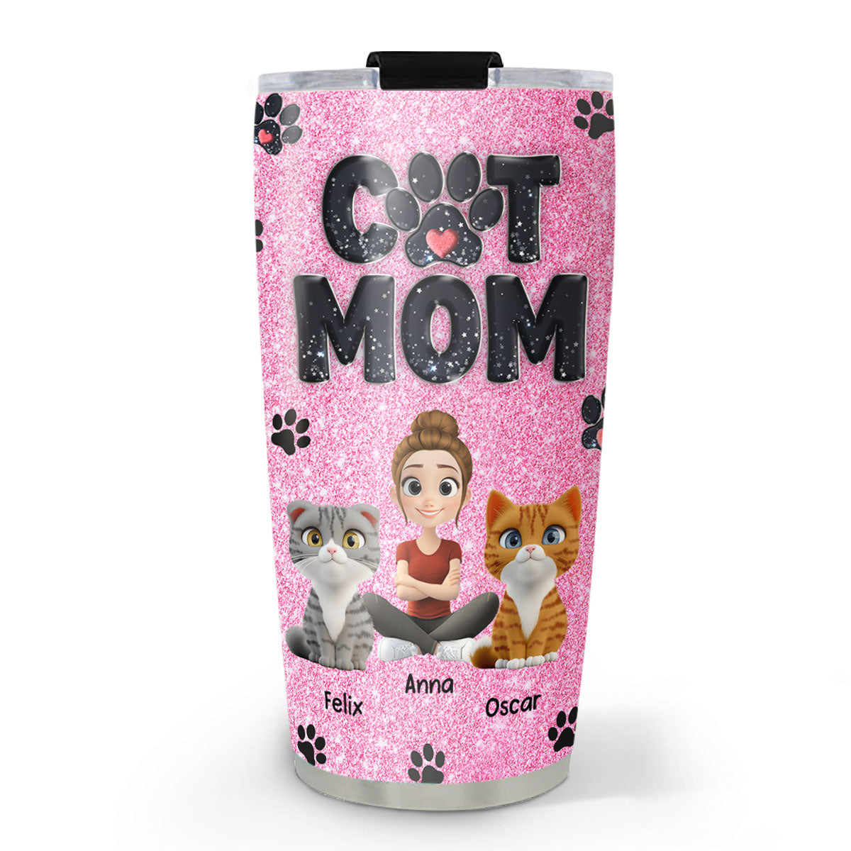 Adorable Cat Mom Blink - Customizable Personalized 20oz Tumbler