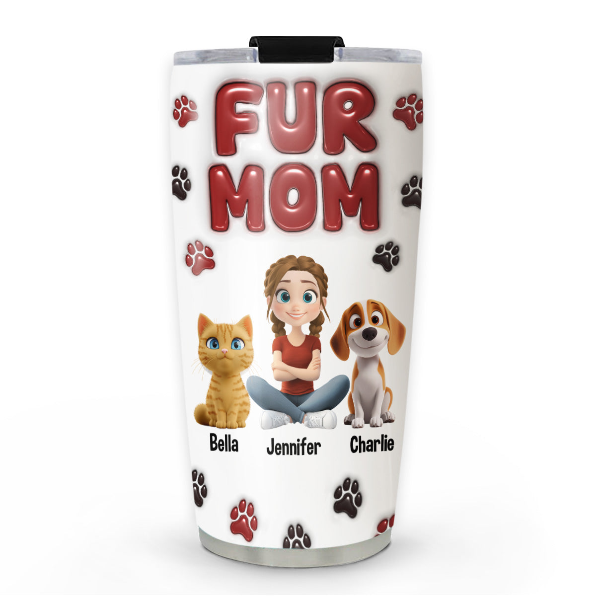 Lovely Fur Mama - Personalized Custom 3D Inflated Effect 20oz Stainless Steel Tumbler for All Occasions