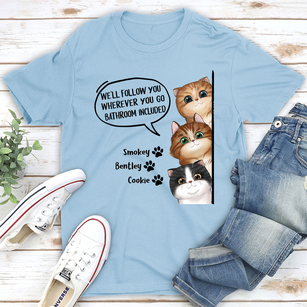 Cat Follow You - Personalized Custom Unisex 5.3 oz T-shirt for Pet Lovers