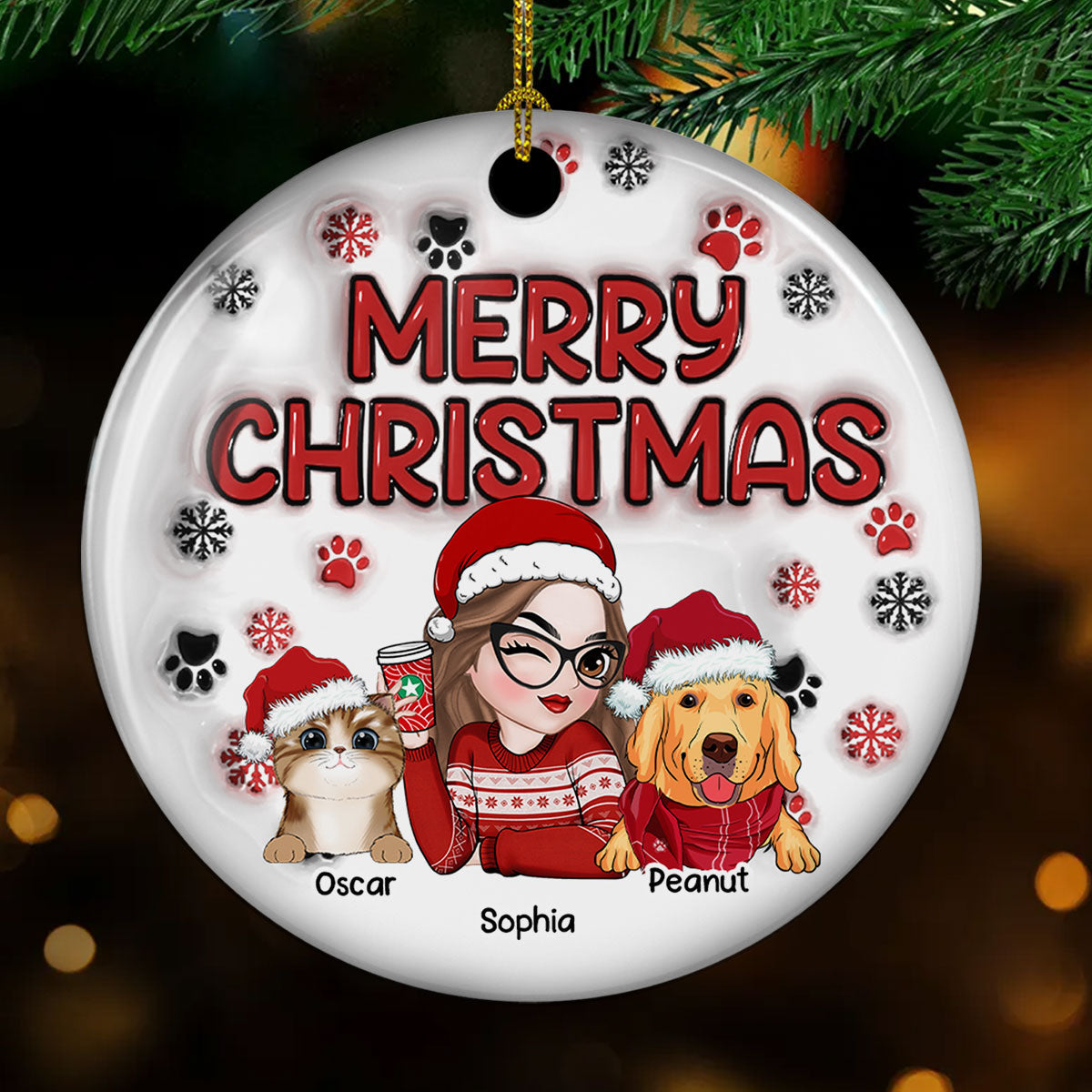 Merry Christmas Fur Mom - Exquisite Personalized Custom 3D Inflated Effect Ceramic Christmas Ornament
