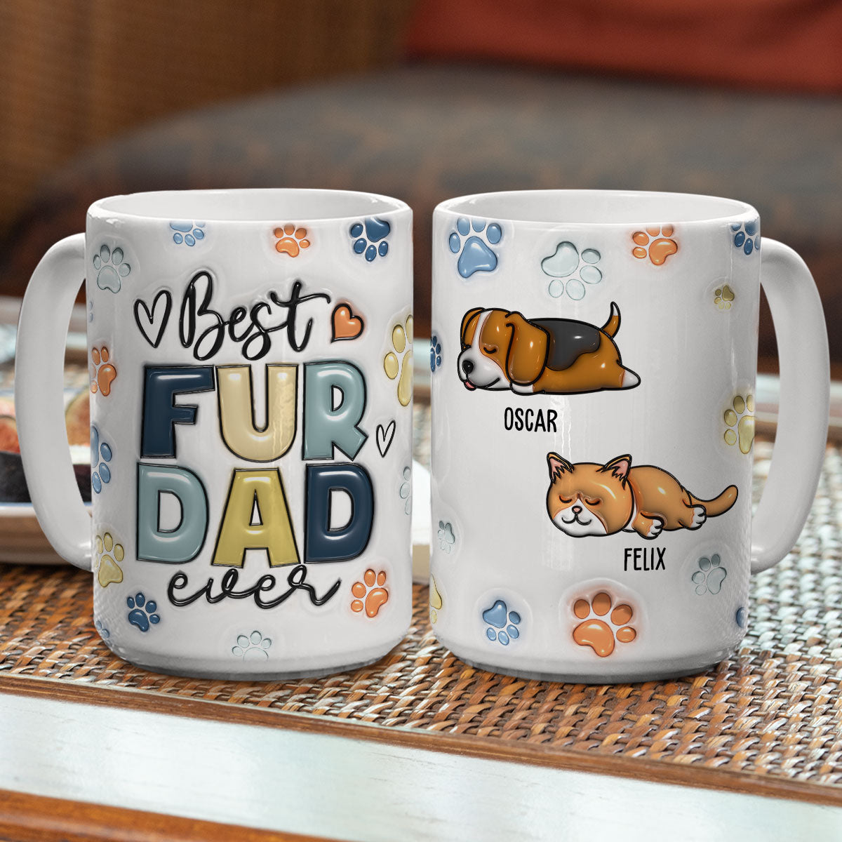 World's Best Fur Dad - Personalized Custom 3D Inflated Effect Ceramic Mug (11oz & 15oz)