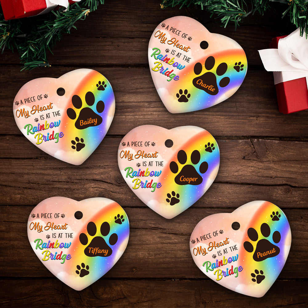 At The Rainbow Bridge - Exquisite Personalized Custom Heart-Shaped Premium White Ceramic Christmas Ornament