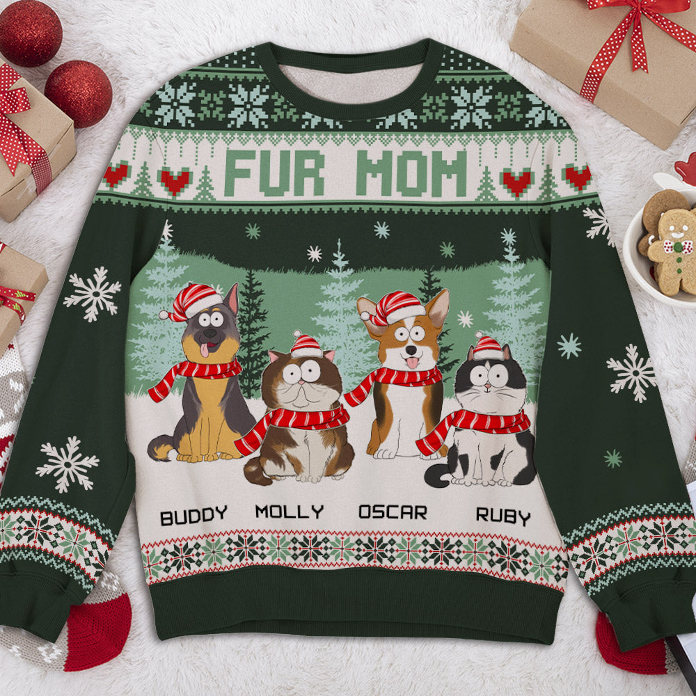 Cozy Winter Personalized Custom All-Over-Print Dog Mom Sweatshirt - Ideal Gift for Dog Lovers