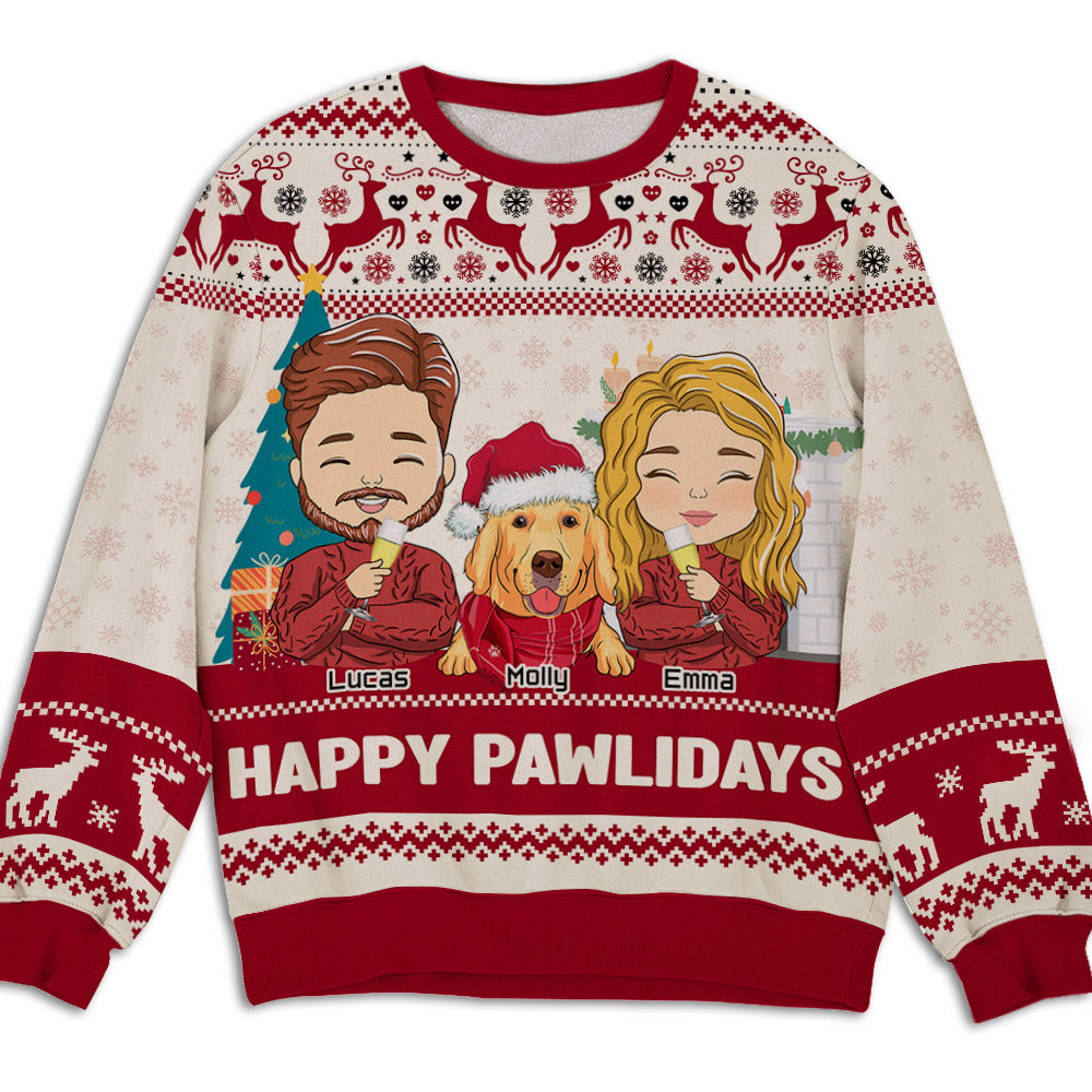 Pawlidays with Pets Couple - Personalized Custom All-Over-Print Unisex 8.8 oz Polyester Blend Sweatshirt for Pet Lovers