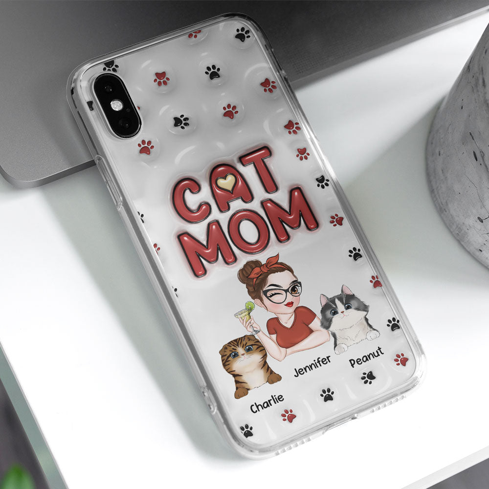 Adorable Cat Mom Personalized 3D Inflated Effect Custom Phone Case for Smartphones