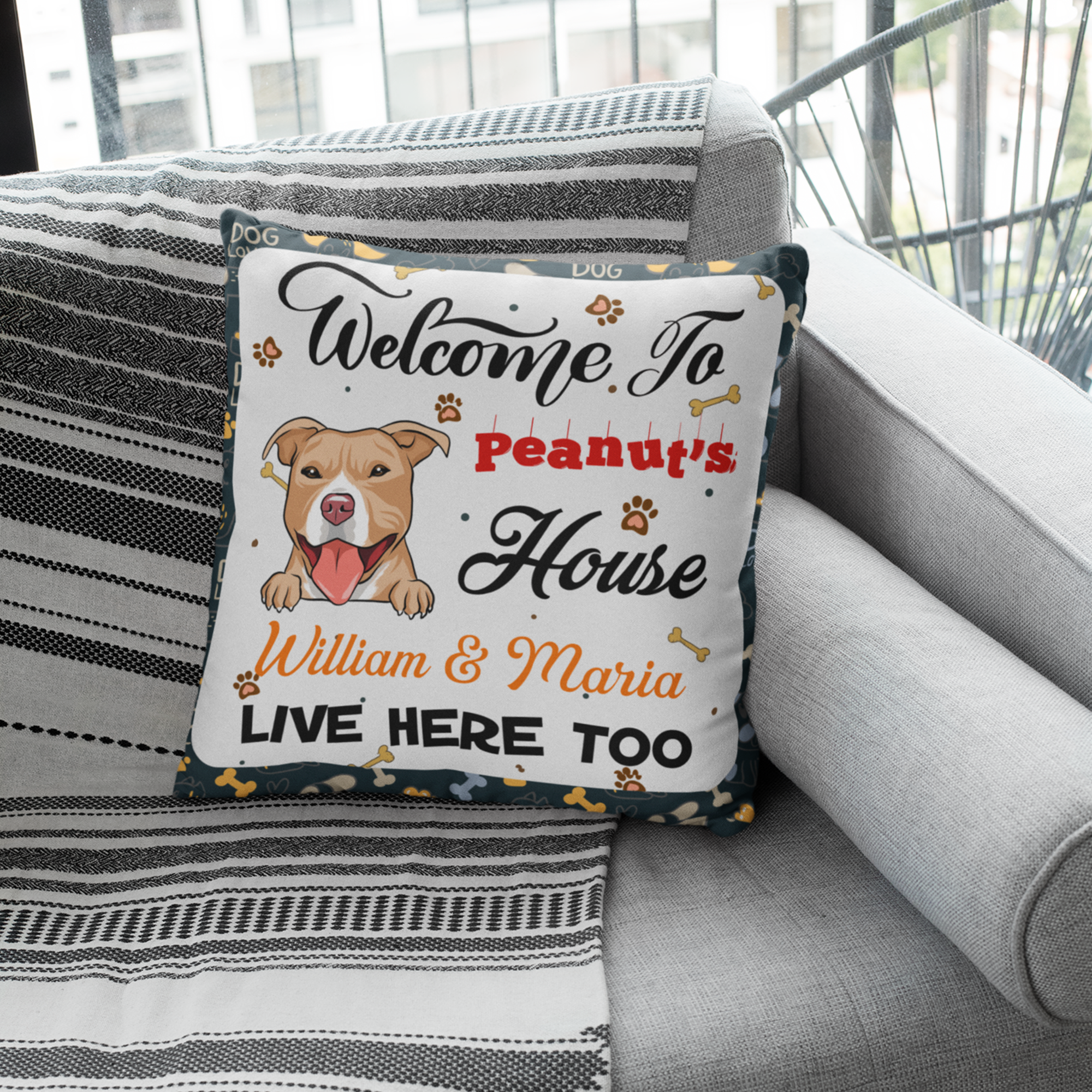 Welcome To My House 1 - Personalized Custom Linen Throw Pillow in 12' x 12' and 18' x 18' Sizes for Pet Lovers