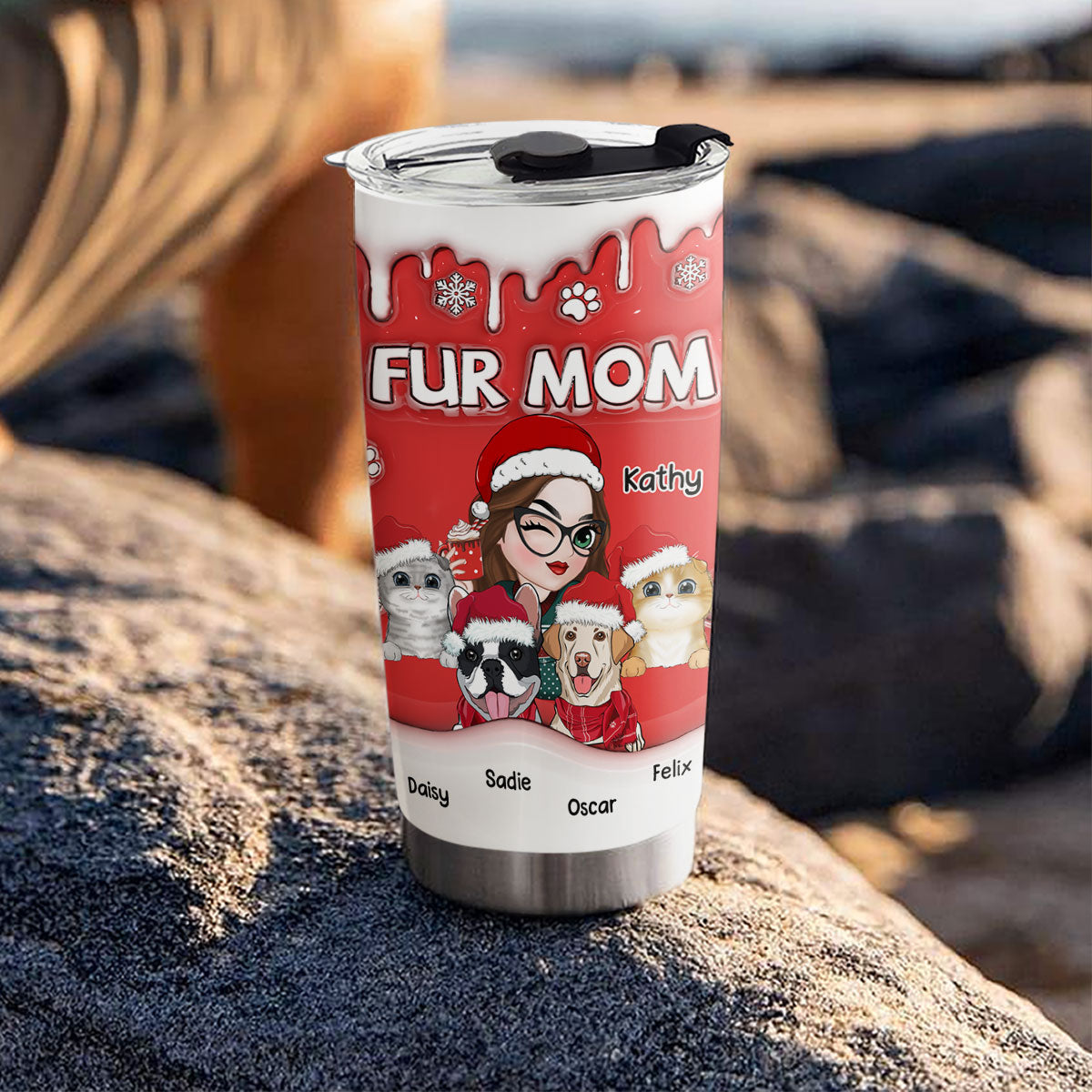 Unique Personalized Custom 3D Inflated Effect Christmas Tumbler for Pet Moms