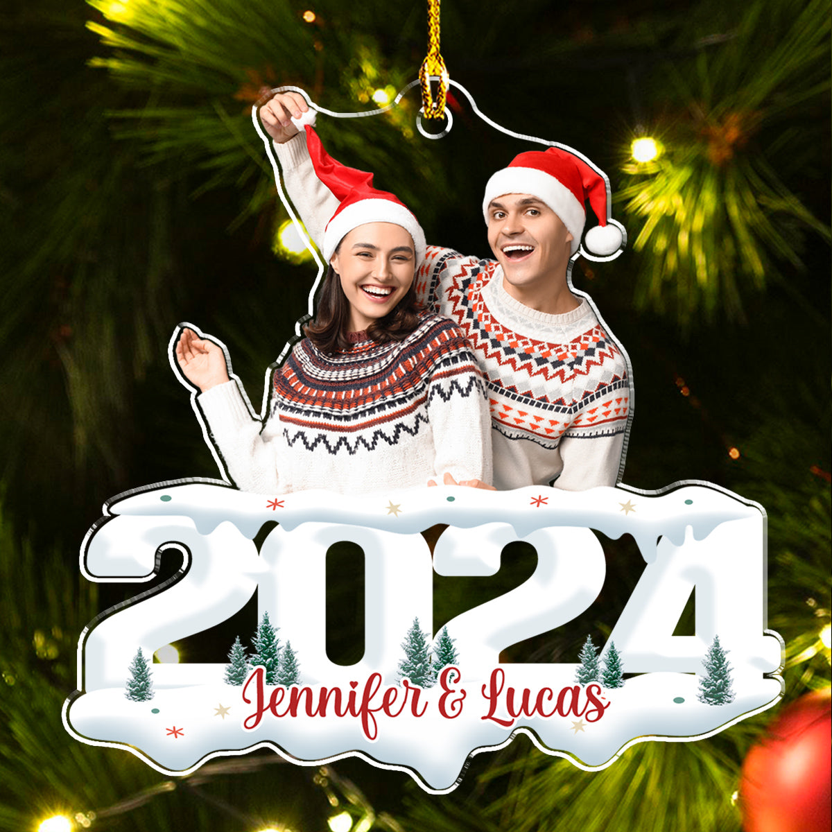 Customized Photo Couple Ornament - The Joy of Christmas 2024 - Personalized Acrylic Christmas Keepsake