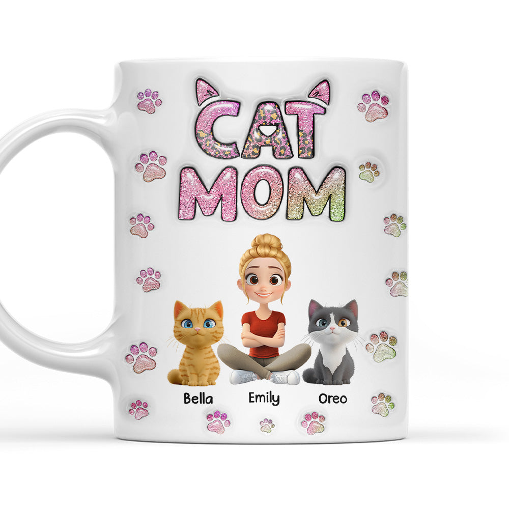 Cat Mom Charming Personalized Custom 3D Inflated Effect 11oz Ceramic Mug