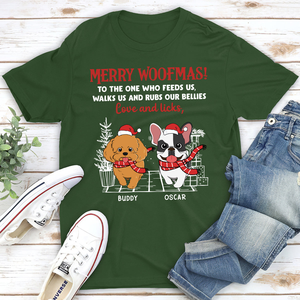 Love And Licks, Merry Woofmas - Personalized Custom Unisex 5.3 oz T-shirt for Pet Lovers