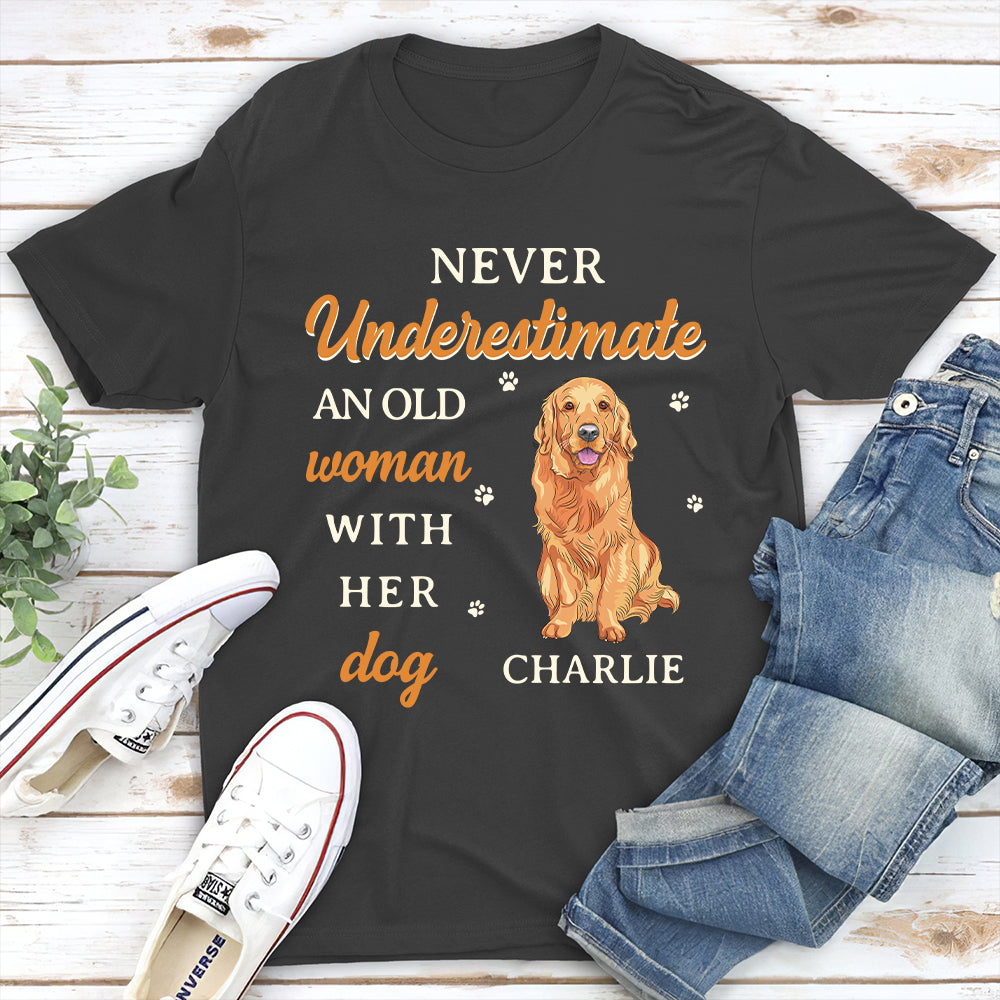 Old Woman With Dog - Personalized Custom Unisex 5.3 oz T-shirt for Pet Lovers