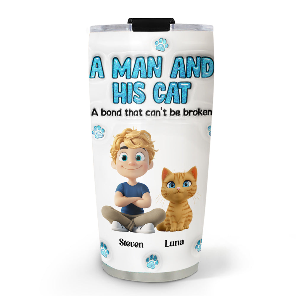 A Man And His Cat - Customizable 3D Inflated Effect 20oz Personalized Stainless Steel Tumbler