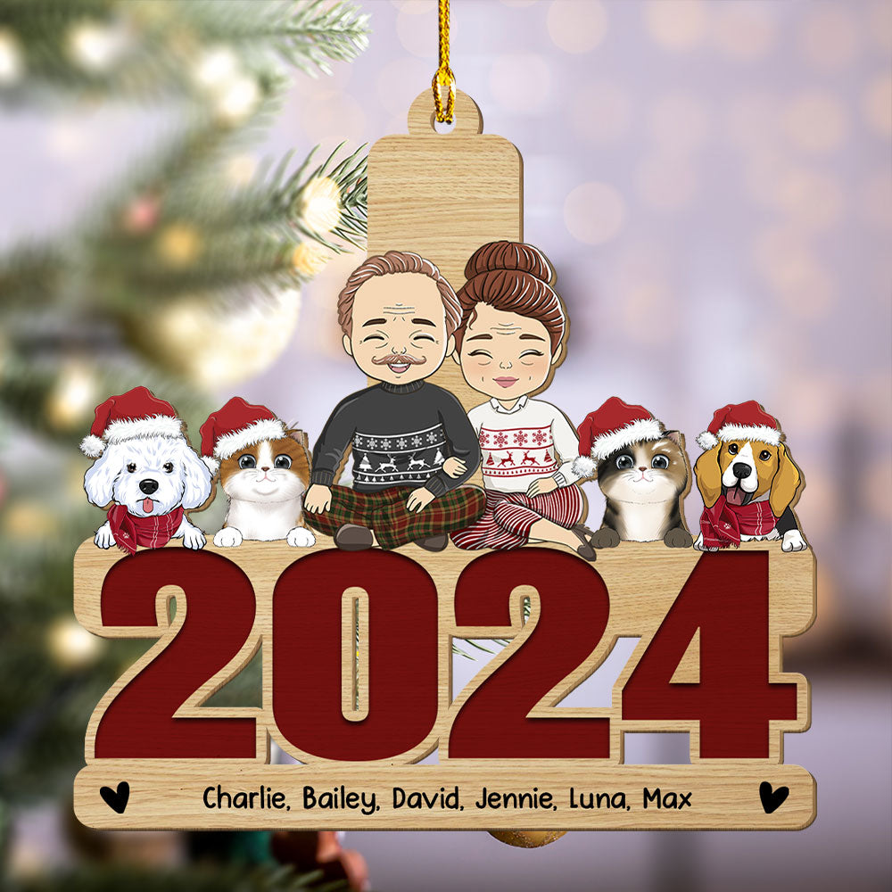 Holiday with Pets - Personalized Custom 1 - layered Wood Christmas Ornament for Pet Lovers