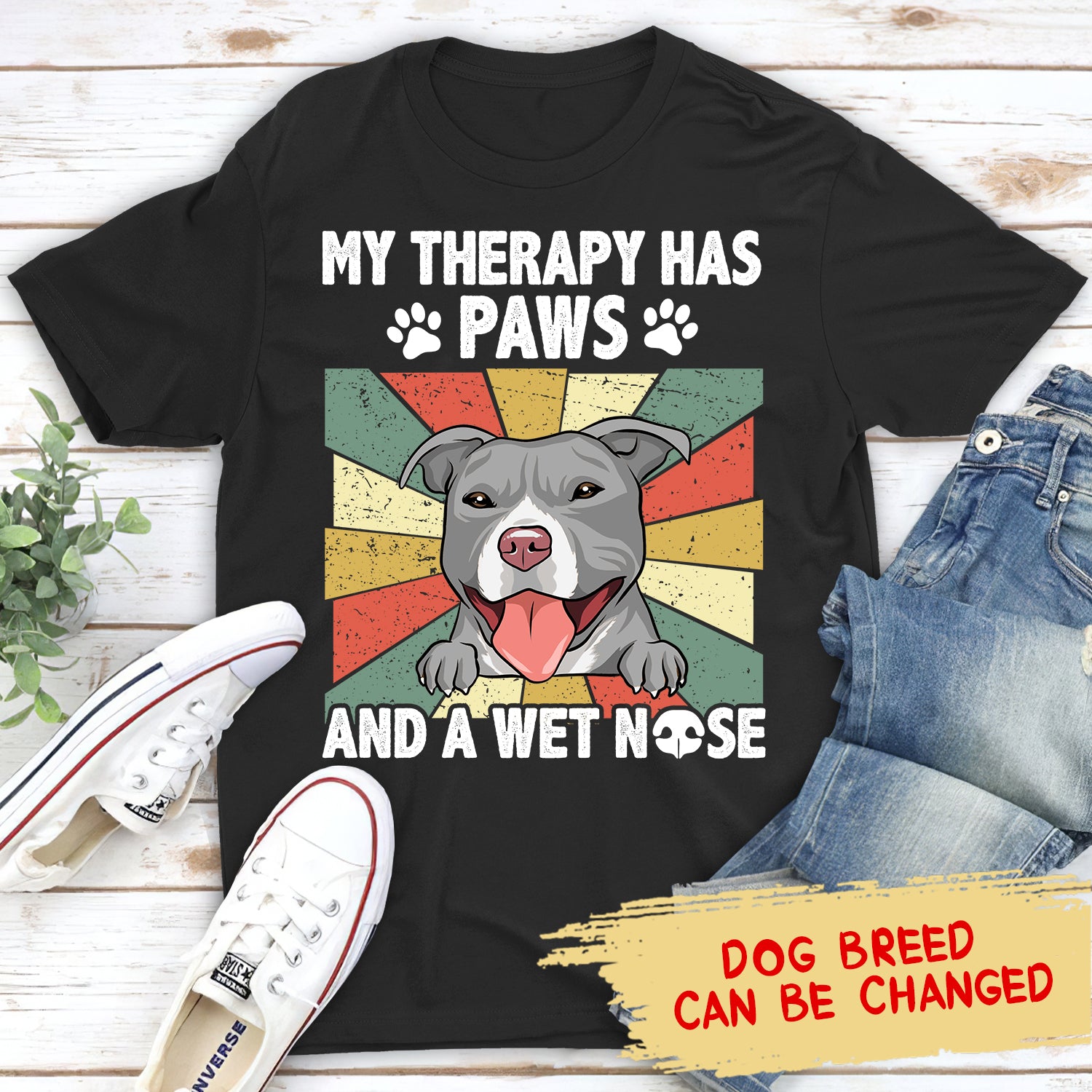 My Therapy Has A Wet Nose - Personalized Custom Unisex 5.3 oz T-shirt for Pet Lovers