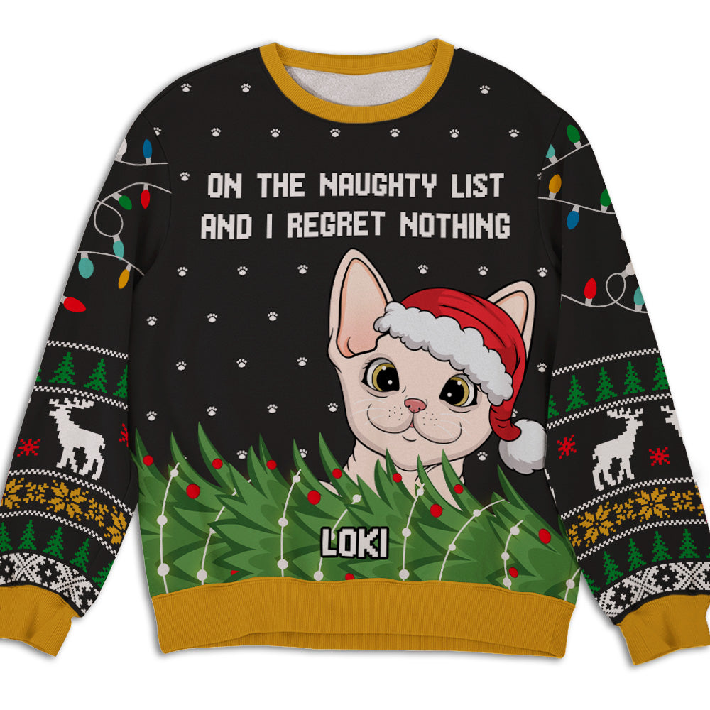 Personalized Custom All-Over-Print 'Cat On Naughty List' Sweatshirt - Ideal Gift for Pet Lovers
