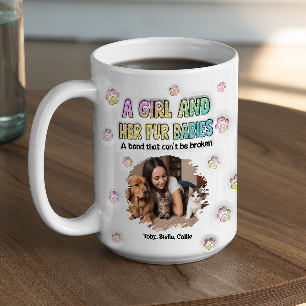 Personalized Custom 3D Inflated Effect Mug with A Girl And Her Fur Babies Photo - 11oz & 15oz