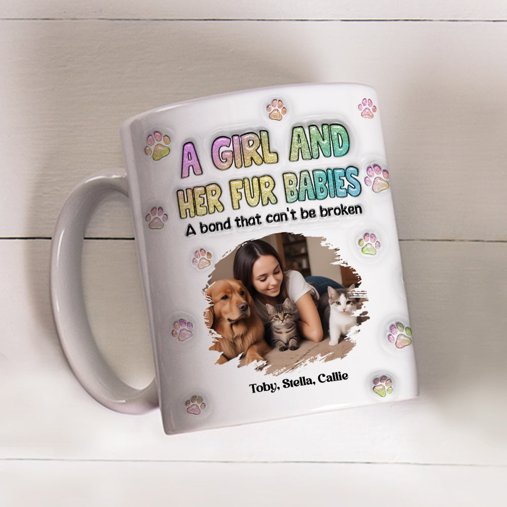Personalized Custom 3D Inflated Effect Mug with A Girl And Her Fur Babies Photo - 11oz & 15oz