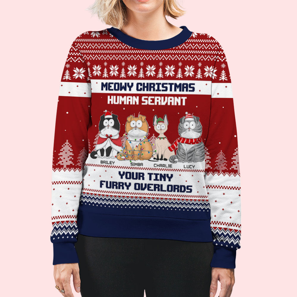 Personalized Custom All-Over-Print Sweatshirt: Your Tiny Furry Overlords - Ideal Gift for Pet Lovers