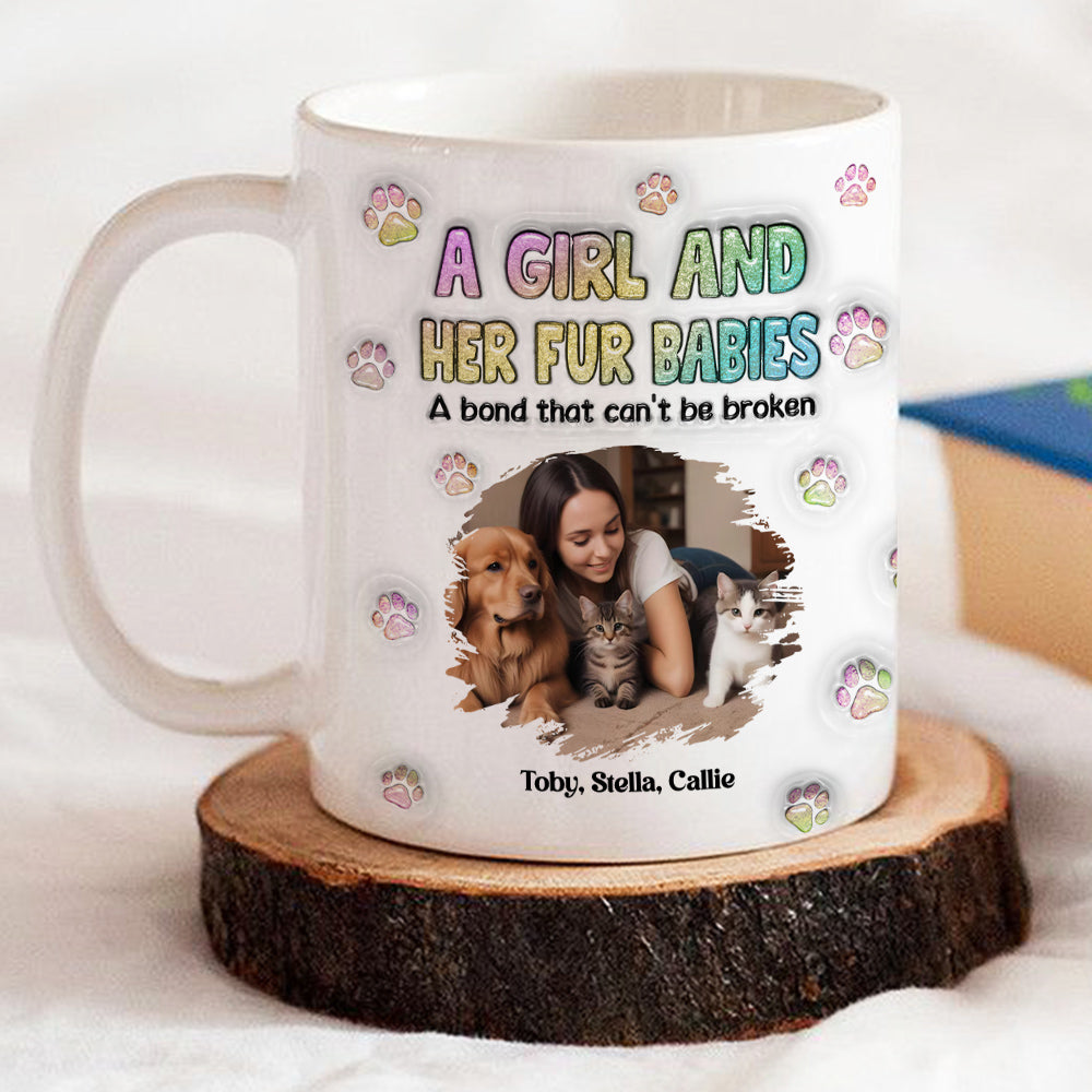Personalized Custom 3D Inflated Effect Mug with A Girl And Her Fur Babies Photo - 11oz & 15oz