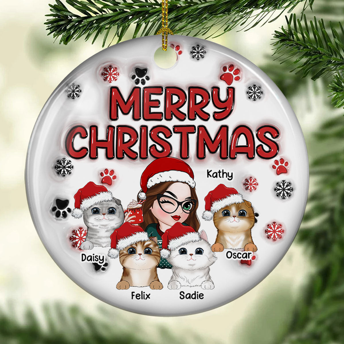 Merry Christmas Fur Mom - Exquisite Personalized Custom 3D Inflated Effect Ceramic Christmas Ornament