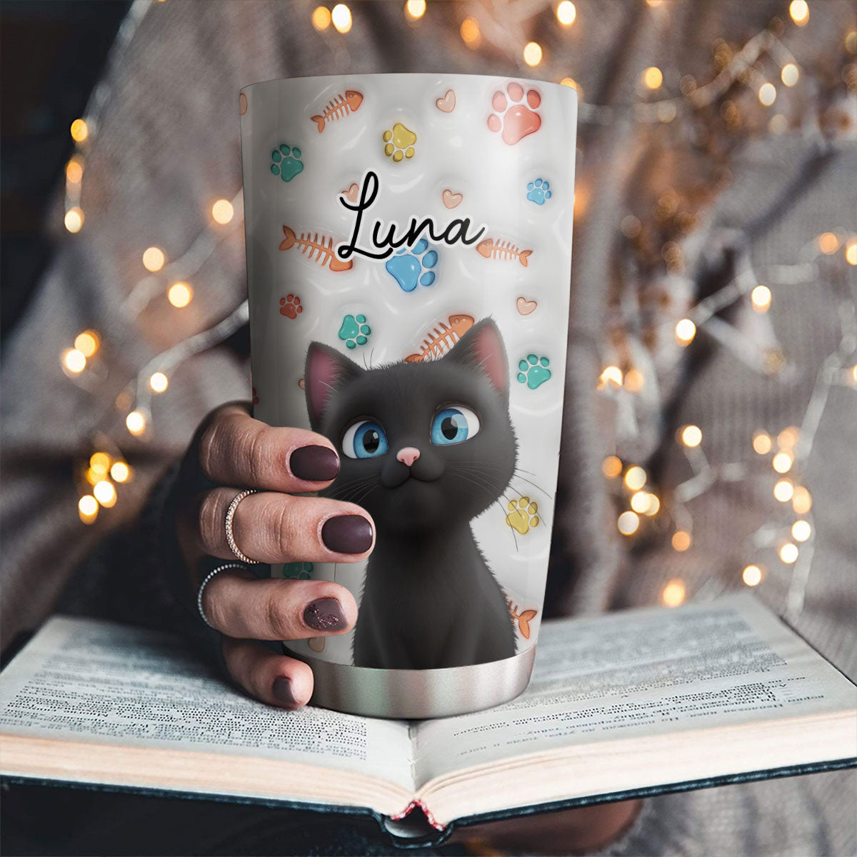 Adorable Cute Cat Baby Personalized Custom 3D Inflated Effect 20oz Stainless Steel Tumbler