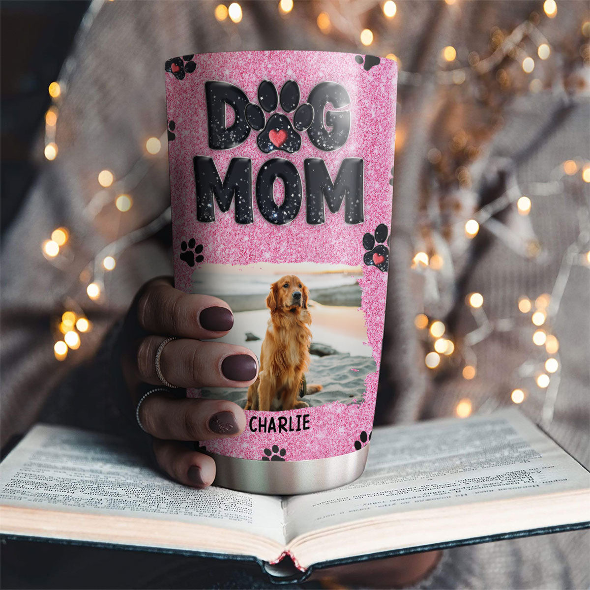 Exquisite Personalized Custom Tumbler - Lovely Dog Mom Blink Photo