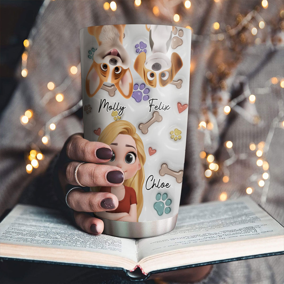 Charming Dogs and Their Mom - Personalized 3D Inflated Effect Custom Tumbler for All Occasions