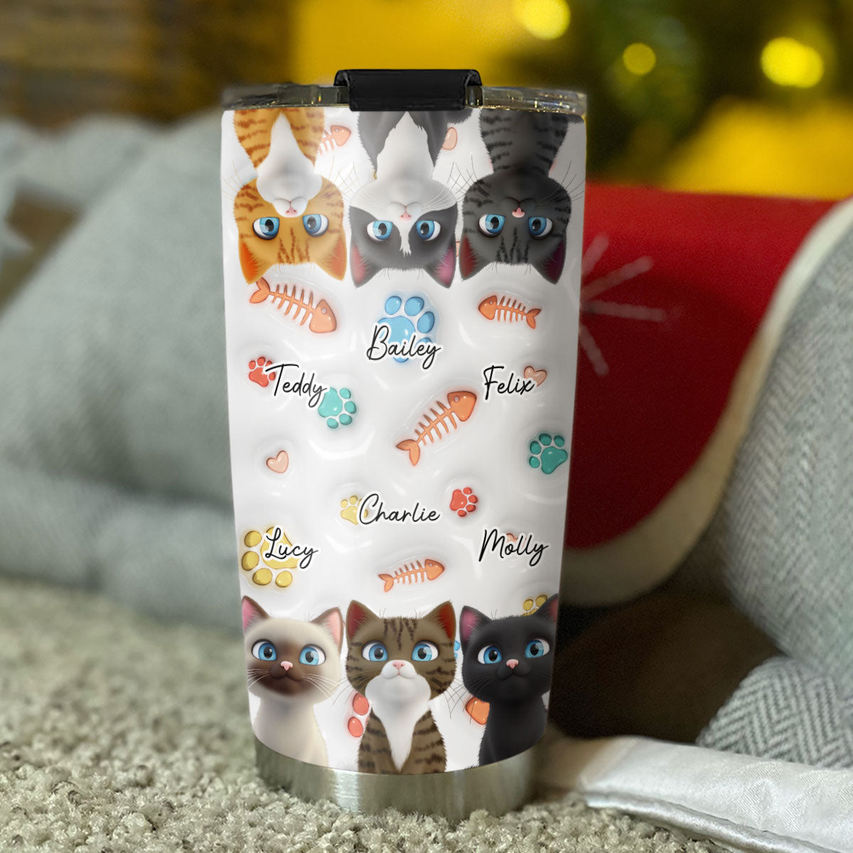 Adorable Cute Cat Baby Personalized Custom 3D Inflated Effect 20oz Stainless Steel Tumbler
