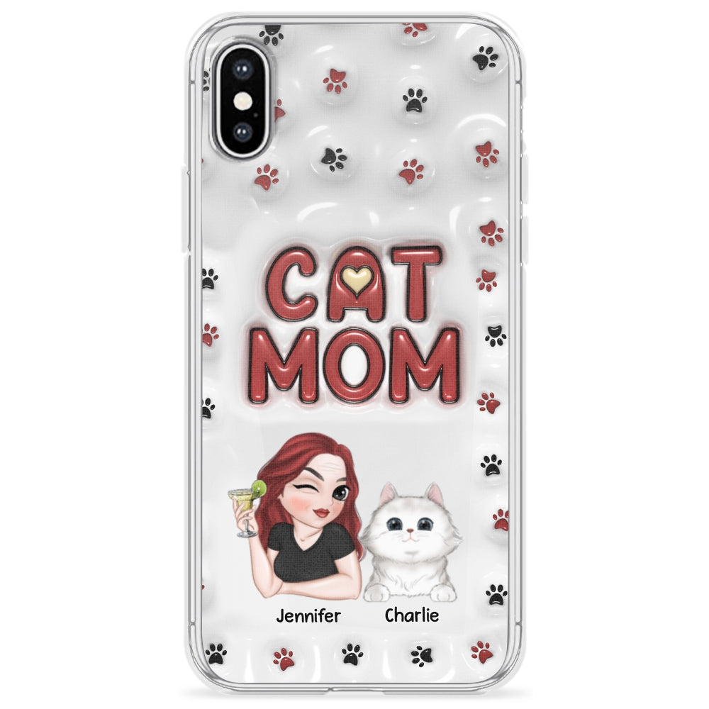 Adorable Cat Mom Personalized 3D Inflated Effect Custom Phone Case for Smartphones