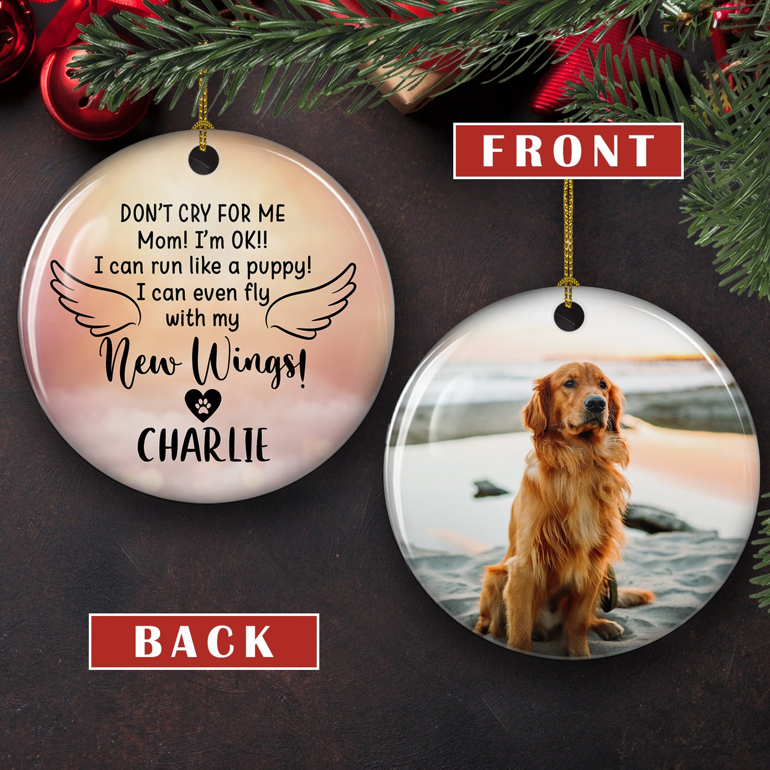 Once By My Side - Exquisite Personalized Custom Circle Ceramic Ornament for Pet Lovers