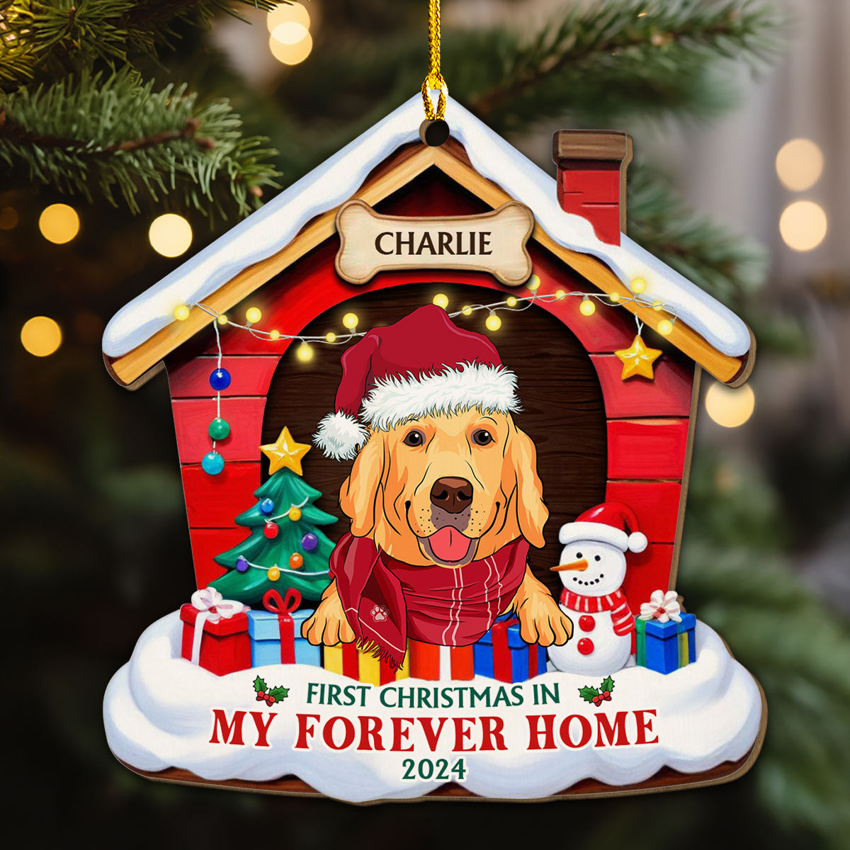 Forever Dog Home - Personalized Custom Fiber Wood Christmas Ornament for Pet Lovers