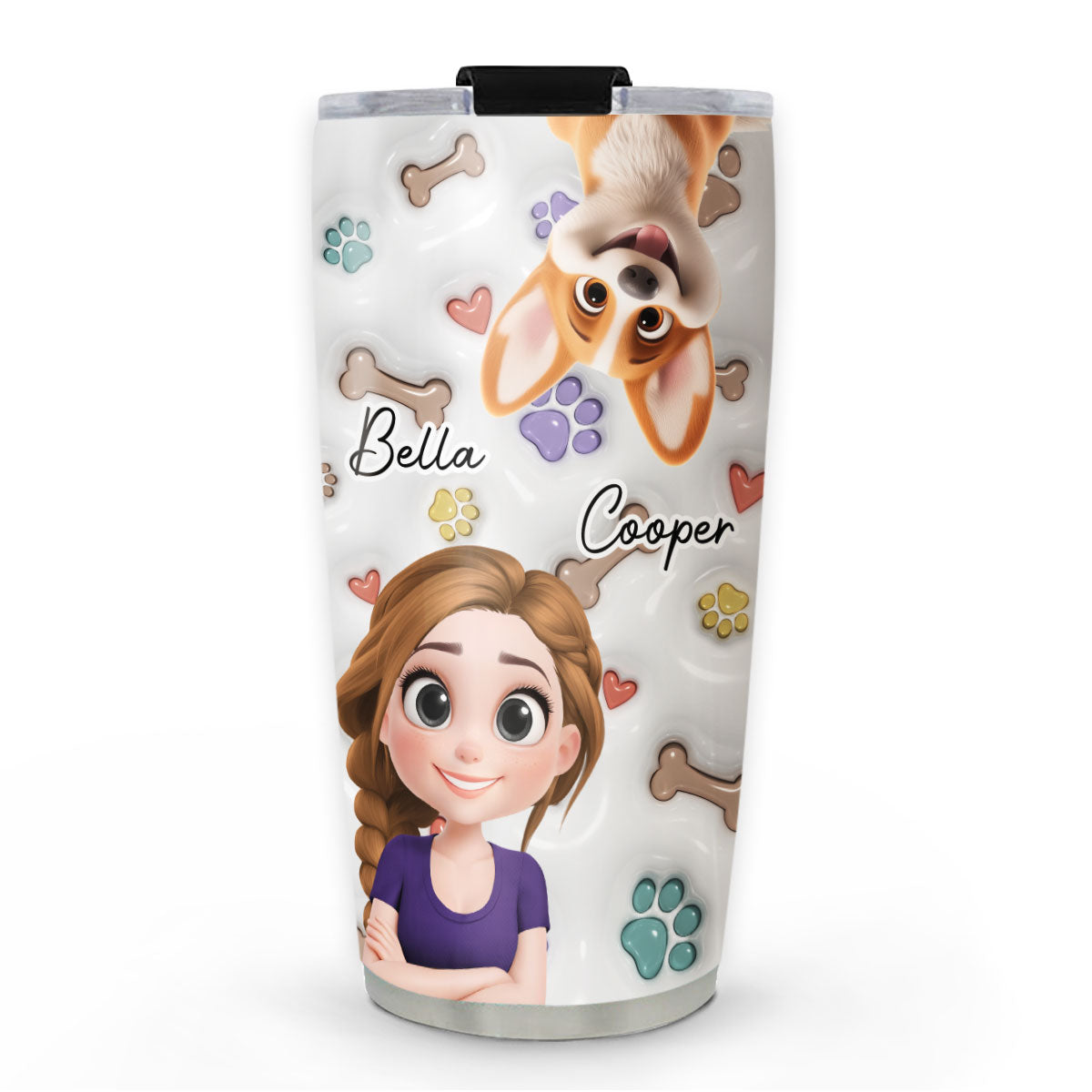 Adorable Dogs and Their Moms - Personalized 3D Inflated Effect Custom Tumbler for Unique Expression