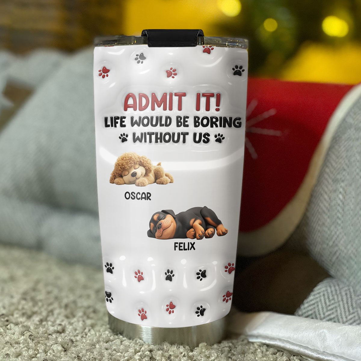 Adorable Dog Baby - Personalized Custom 3D Inflated Effect Stainless Steel Tumbler with Long - lasting Temperature Retention