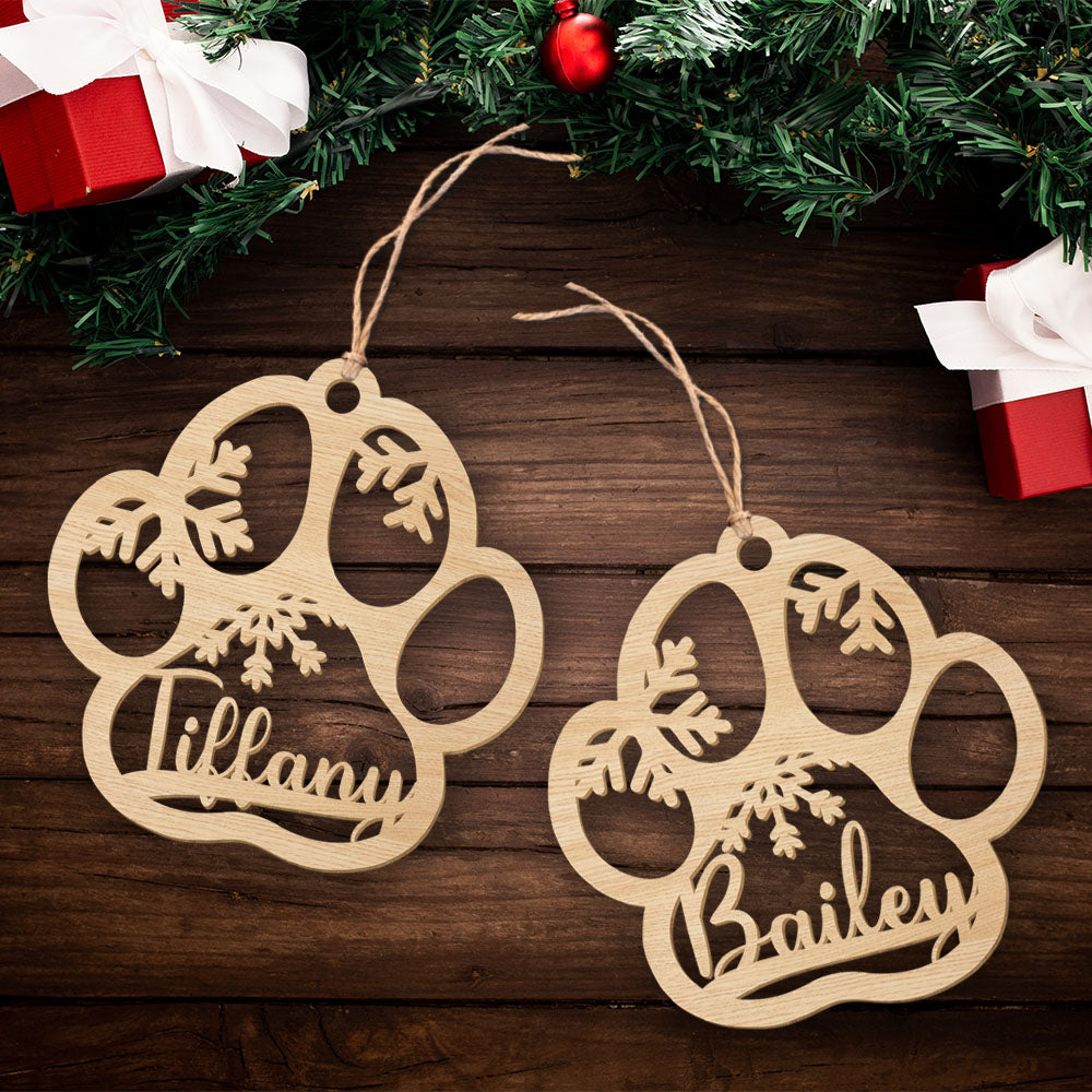 Customizable One - Layered Dog Paw Wood Christmas Ornament for Pet Lovers