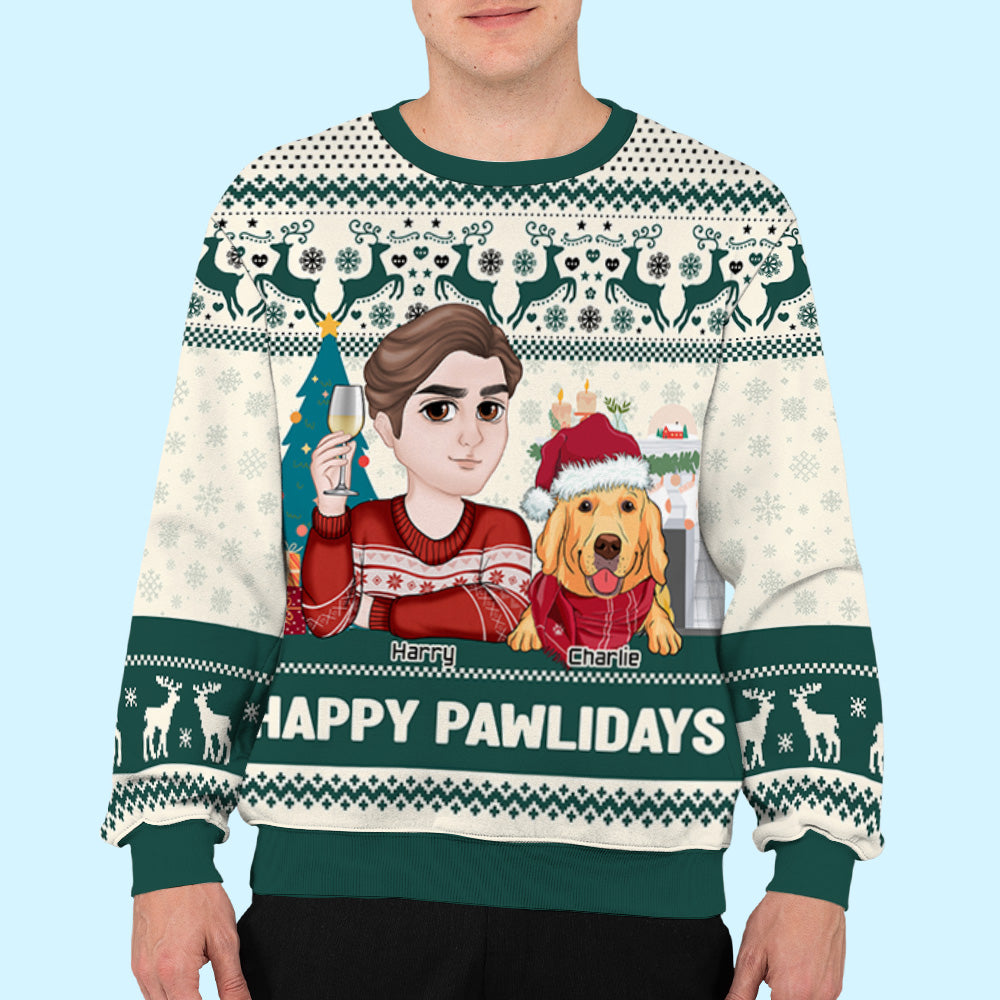 Happy Pawlidays Personalized Custom All-Over-Print Sweatshirt for Fur Moms - 8.8 oz Unisex Polyester Blend