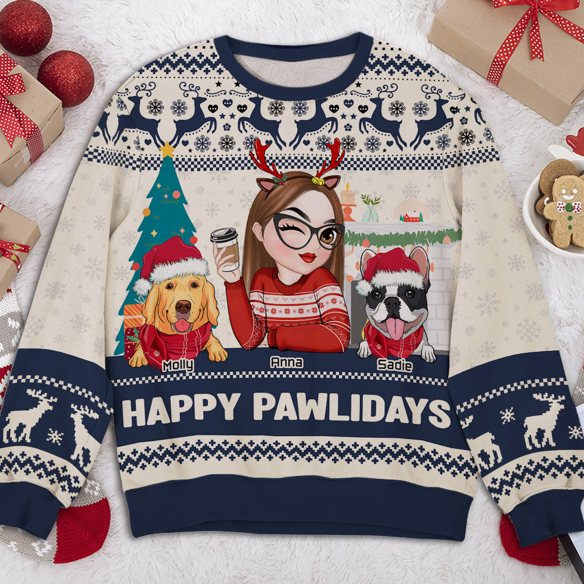 Happy Pawlidays To You - Personalized Custom All-Over-Print Unisex 8.8 oz Polyester Blend Sweatshirt for Pet Lovers