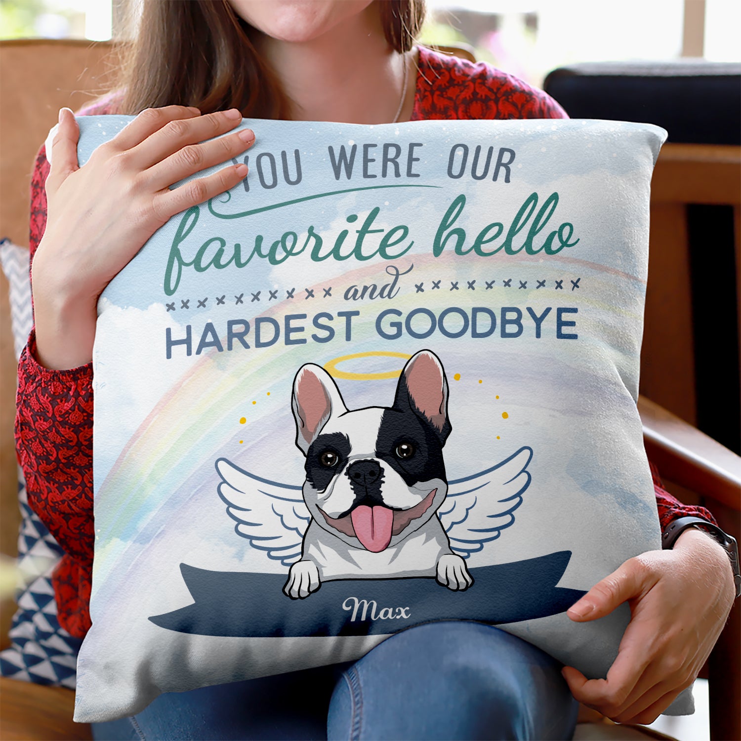 Favorite Hello - Personalized Custom Linen Throw Pillow in 12' x 12' and 18' x 18' Sizes - Ideal Pet Memorial Gifts
