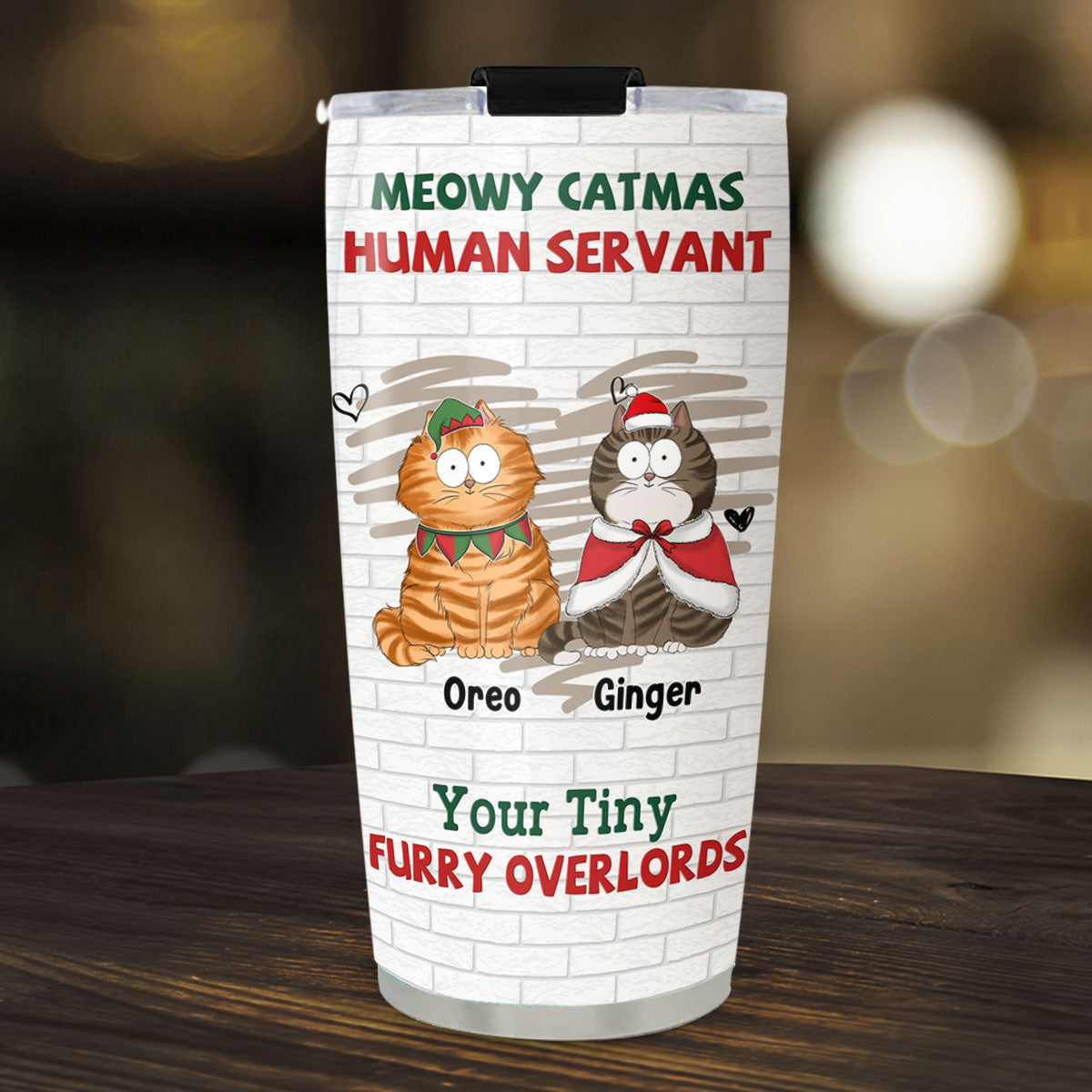 Customizable Tiny Cat Overlord Christmas Personalized Tumbler - 20oz Stainless Steel