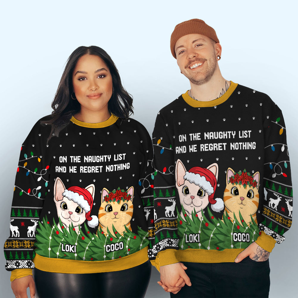 Personalized Custom All-Over-Print 'Cat On Naughty List' Sweatshirt - Ideal Gift for Pet Lovers