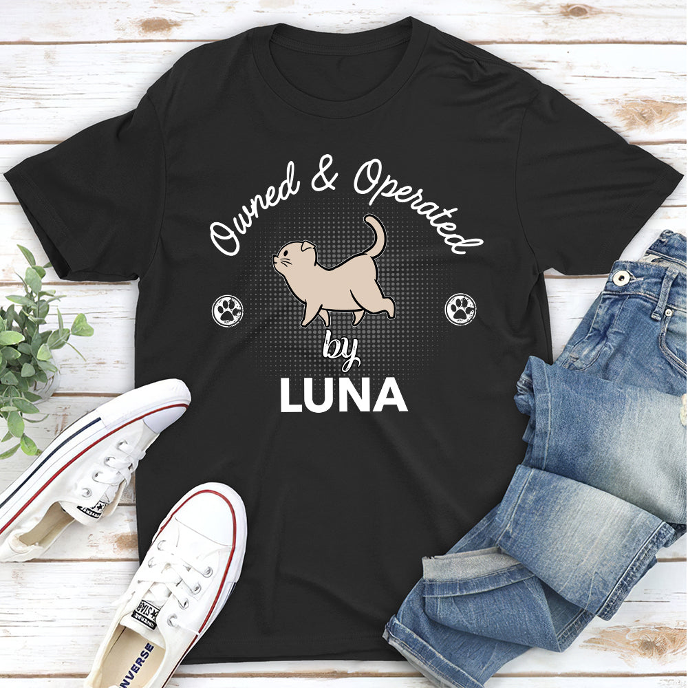 Operated By Cats - Personalized Custom Unisex 5.3 oz T-Shirt for Pet Lovers