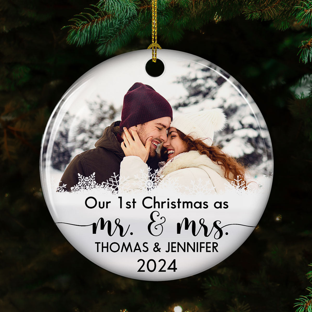 Personalized Custom Circle Ceramic Christmas Ornament for Your First Christmas
